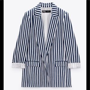 Zara striped pocketed blazer
